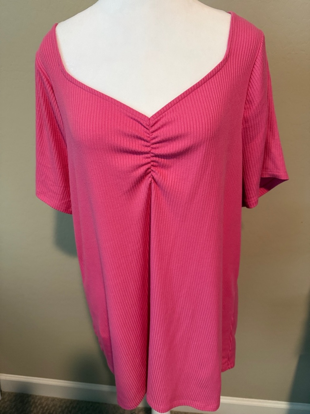 Lane Bryant Hot Pink Ruched V-Neck Short Sleeve Top Size 18/20